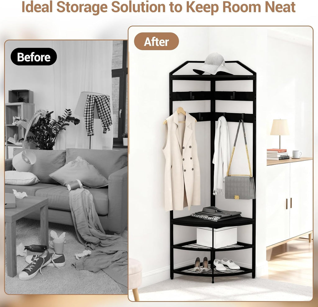 Metal Corner Hall Tree Shoe Coat Rack