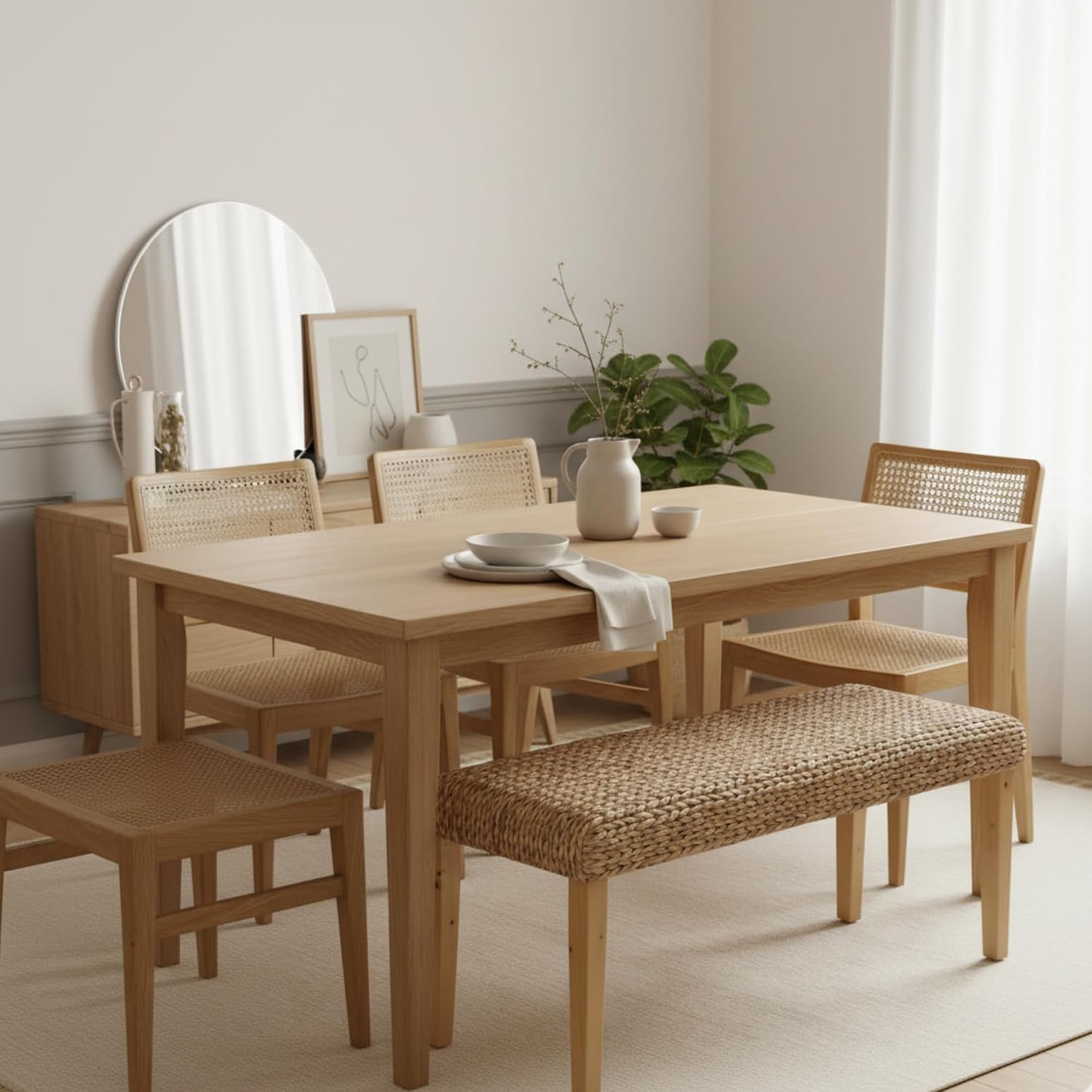 Acacia Bench Hyacinth Woven Seat