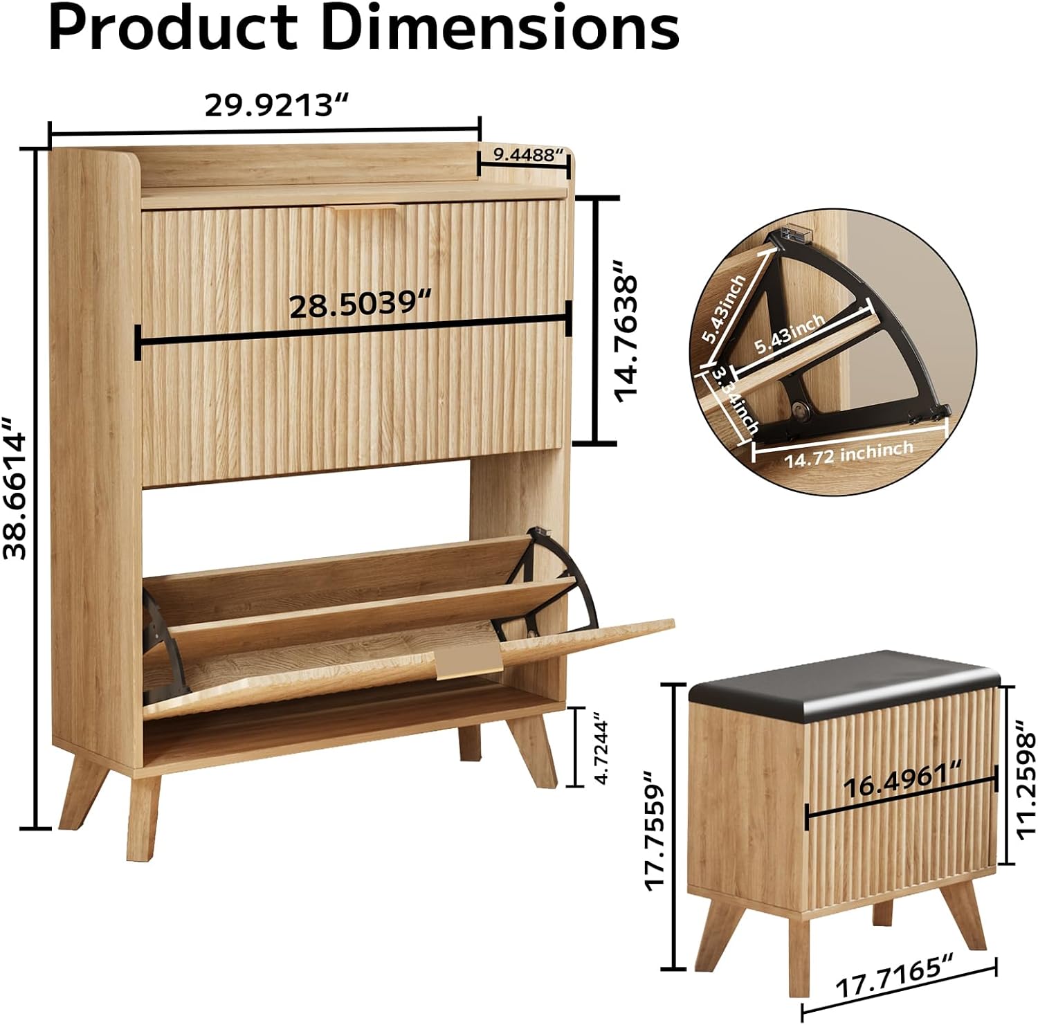 Fluted L-Shaped Storage Shoe Bench