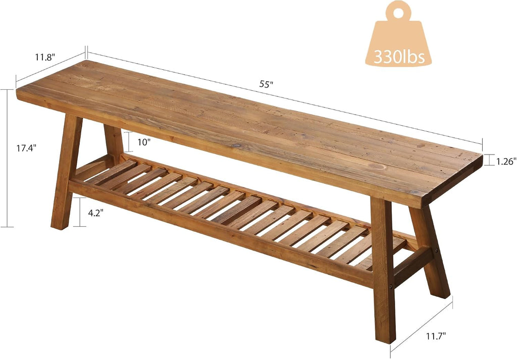 55" Reclaimed Wood Farmhouse Bench