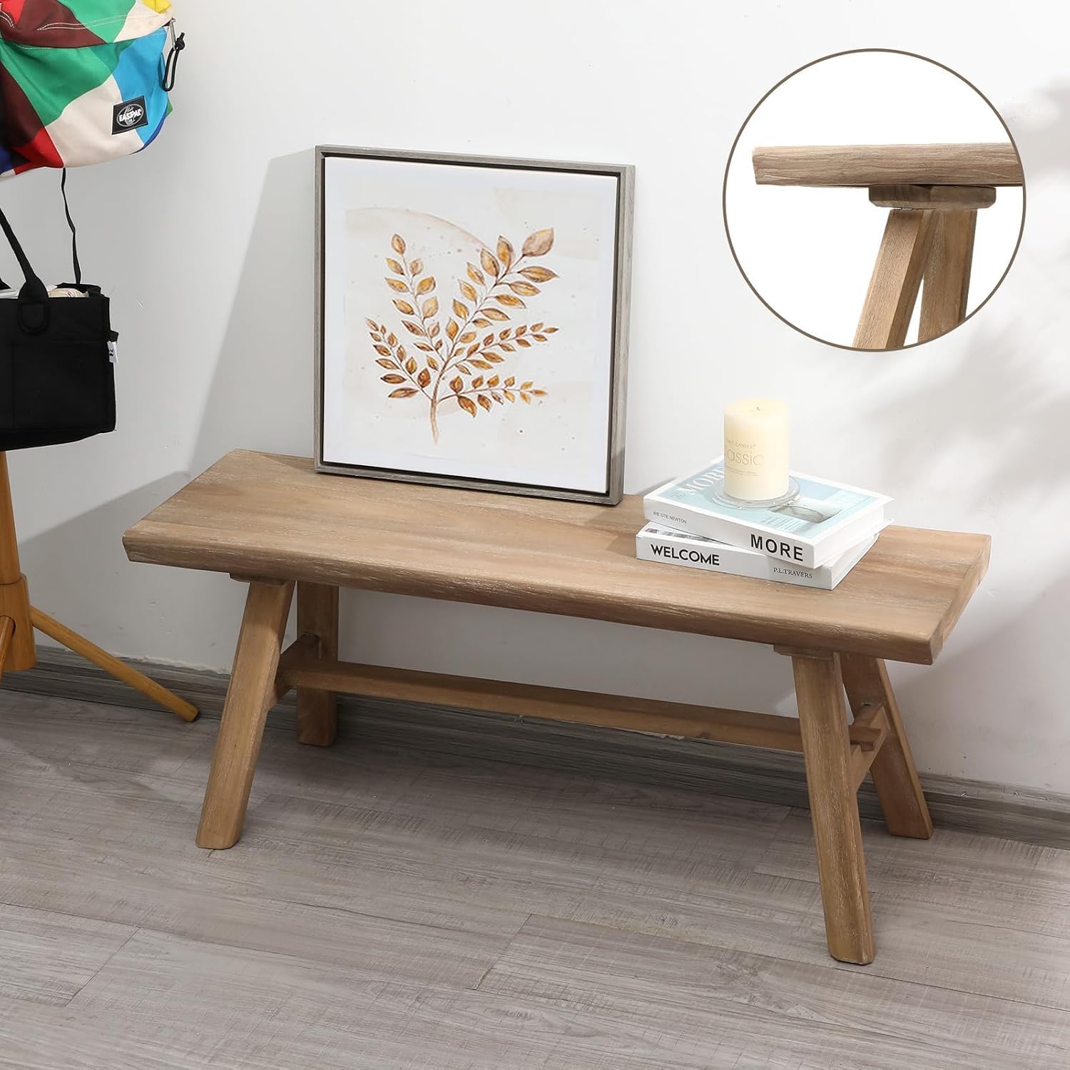 39 Inch Natural Rustic Farmhouse Wood Bench