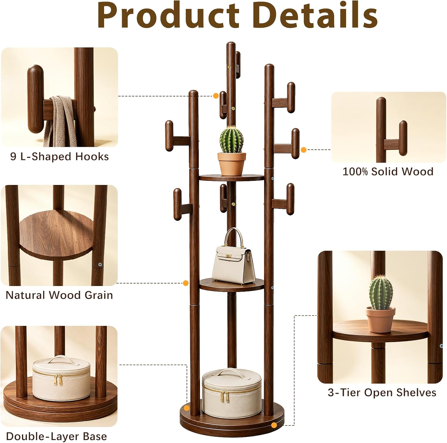 Solid Wood Rotary Coat Rack Stand