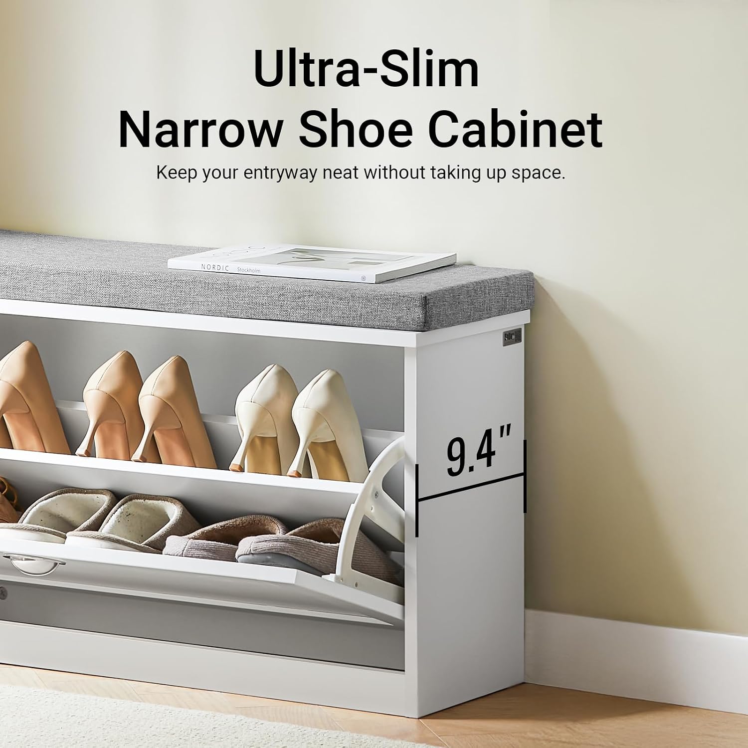 White Small Cushioned Flip Drawer Shoe Bench