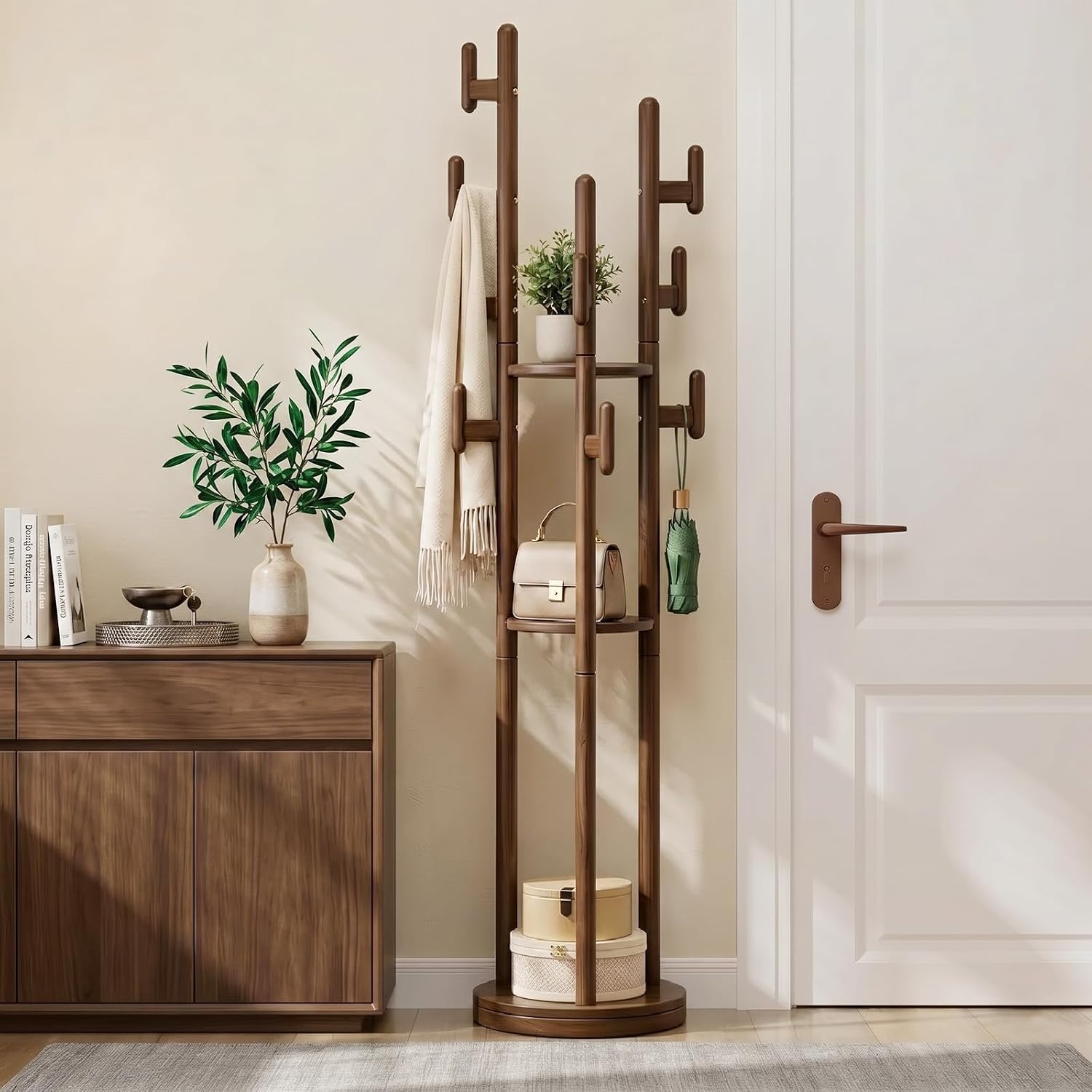 Solid Wood Rotary Coat Rack Stand