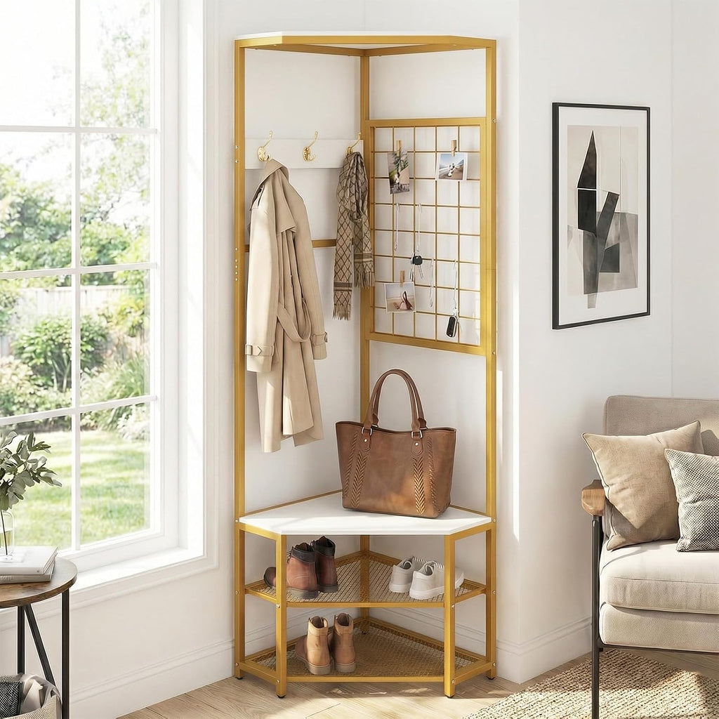 Corner Hall Tree Bench Shoe Storage Rack