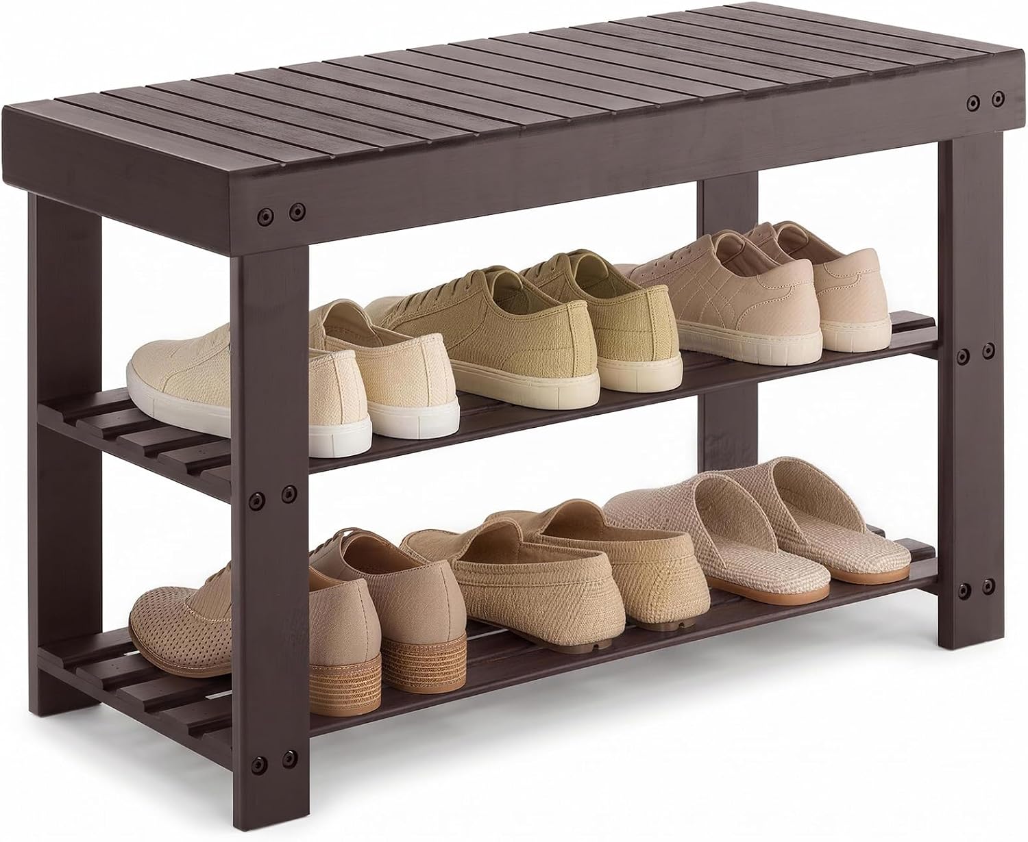 Brown 3-Tier Bamboo Shoe Bench