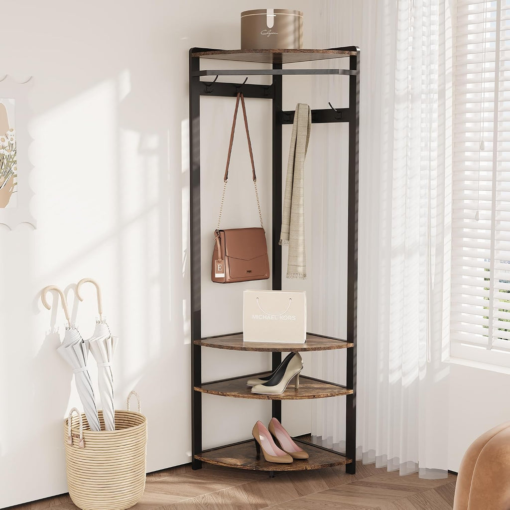 Brown Black Corner Hall Tree Rack