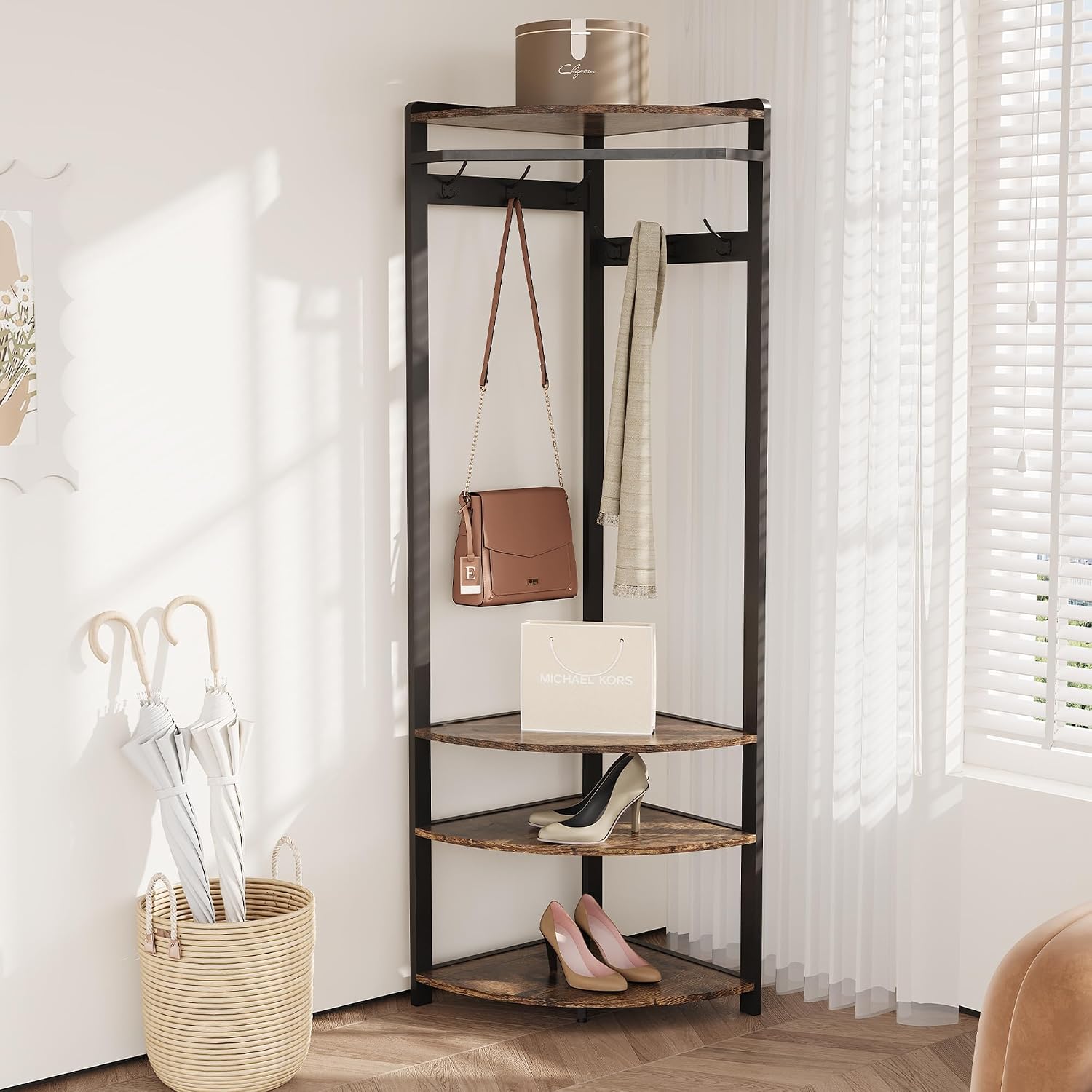 Brown Black Corner Hall Tree Rack