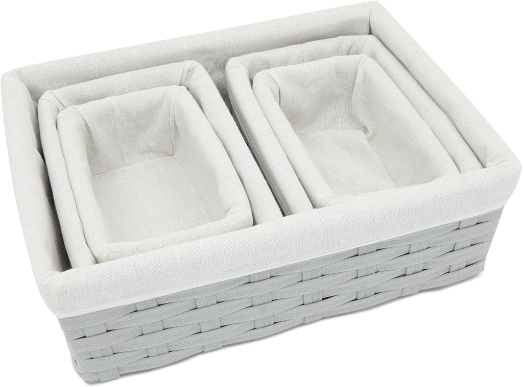 Gray Lined Wicker Nesting Baskets