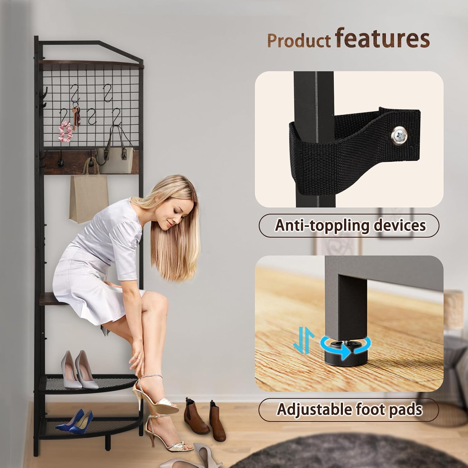 Corner Hall Tree Bench Shoe Storage Rack