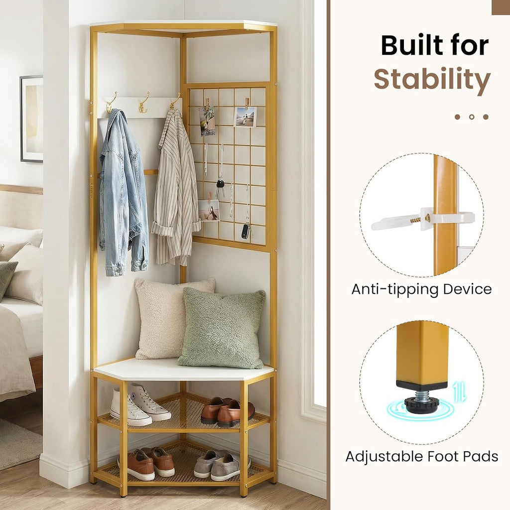 Corner Hall Tree Bench Shoe Storage Rack