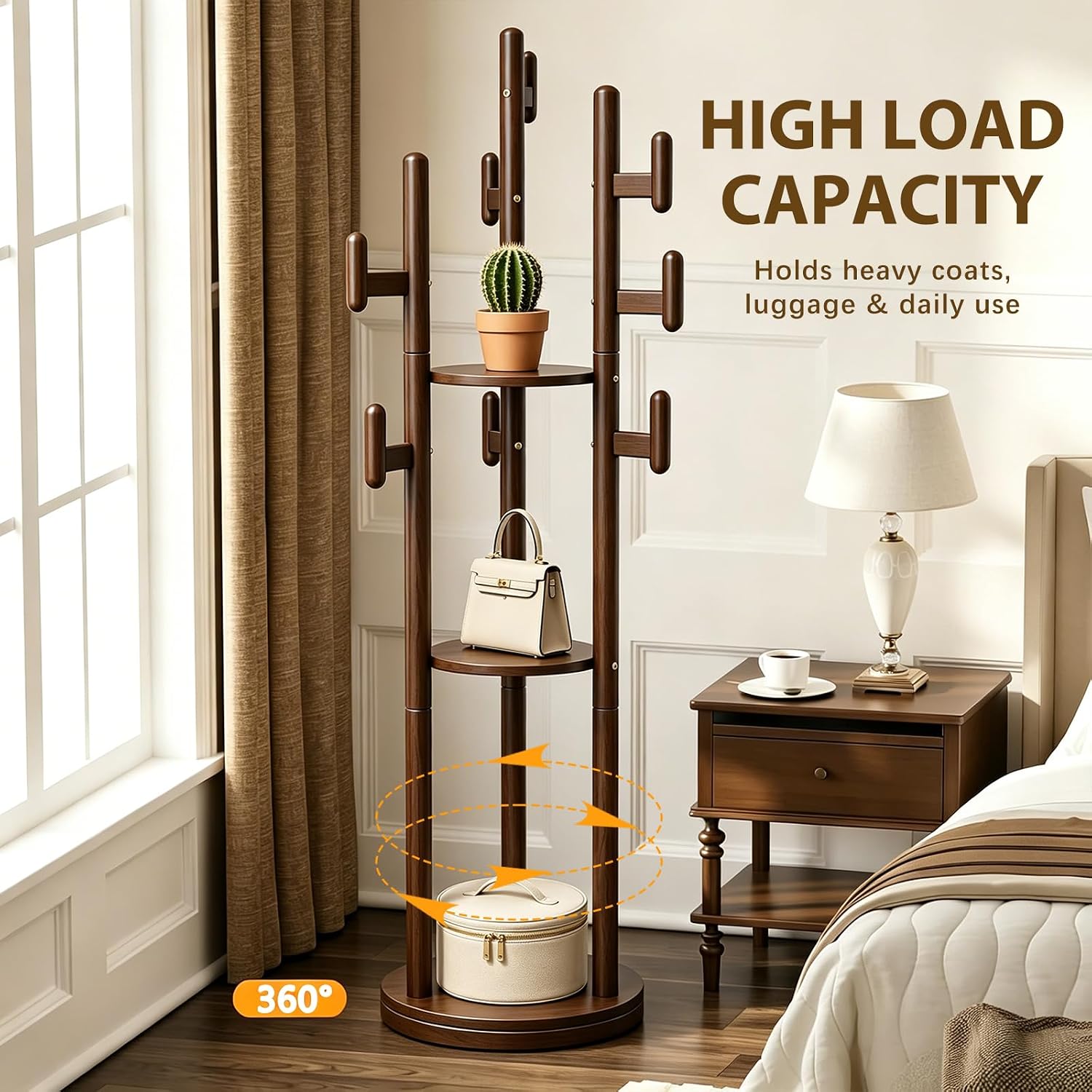 Solid Wood Rotary Coat Rack Stand
