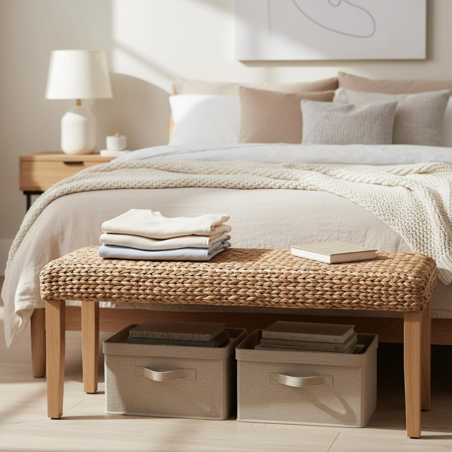 Acacia Bench Hyacinth Woven Seat