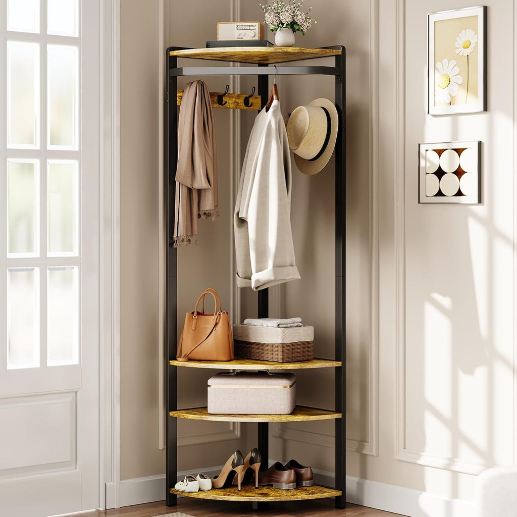 Brown Black Corner Hall Tree Rack