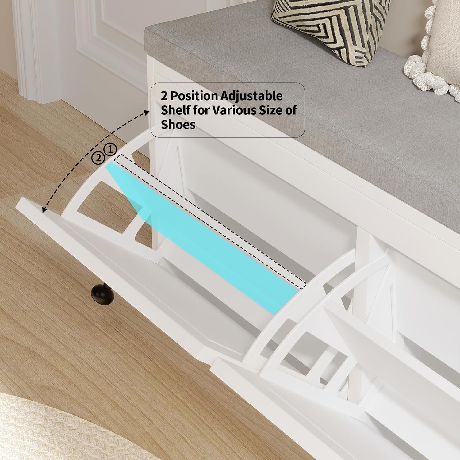 White Flip Drawer Storage Shoe Bench