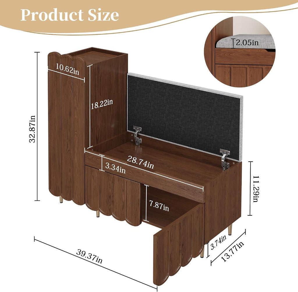L-Shaped Cushioned Entryway Shoe Cabinet