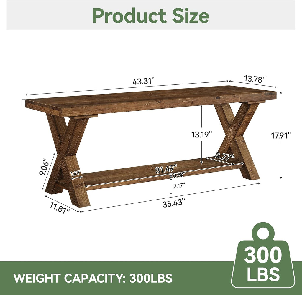 43.3" Wood Bench X Legs Storage Shelf
