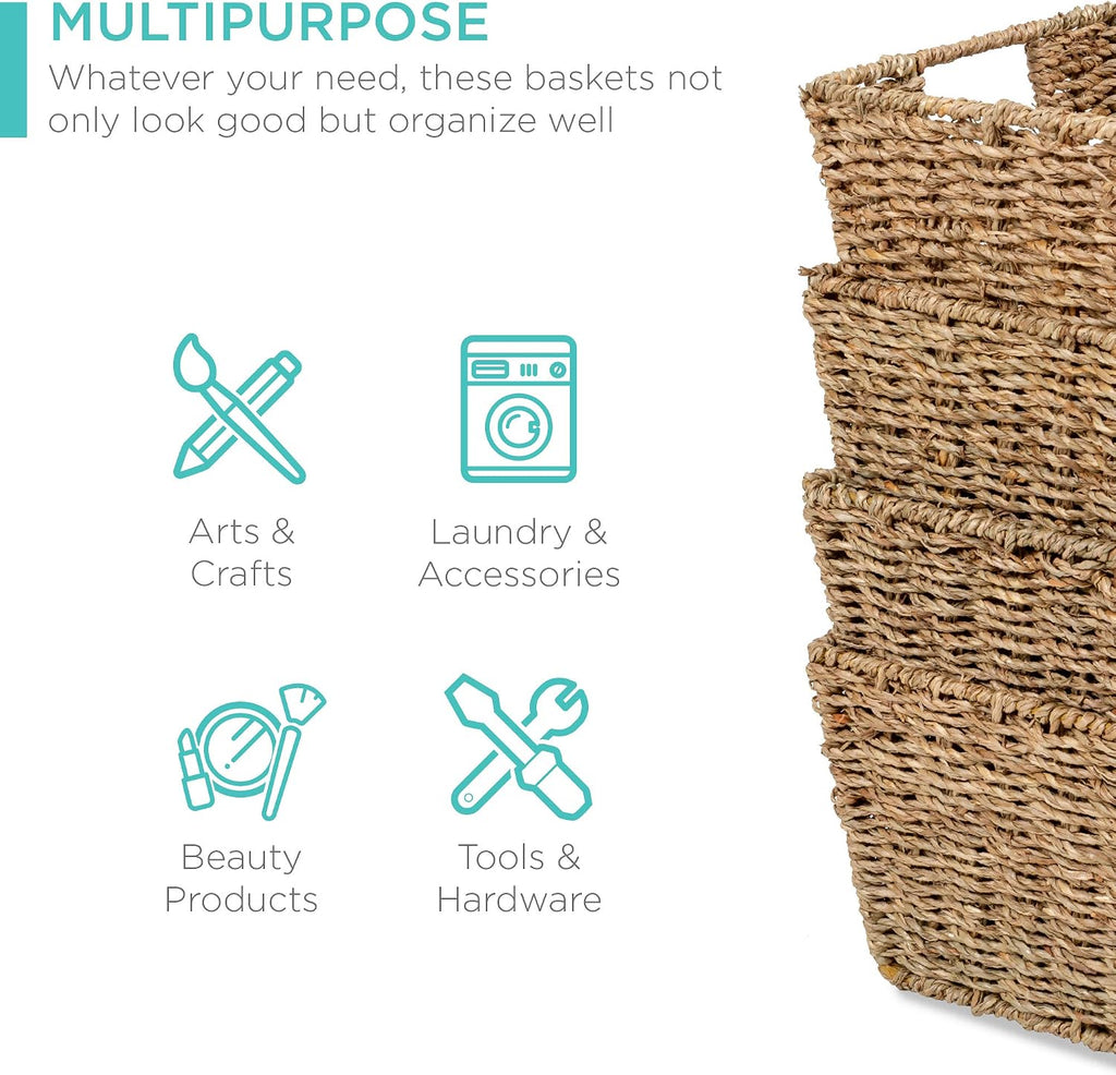 4 Pack Natural Stackable Seagrass Baskets
