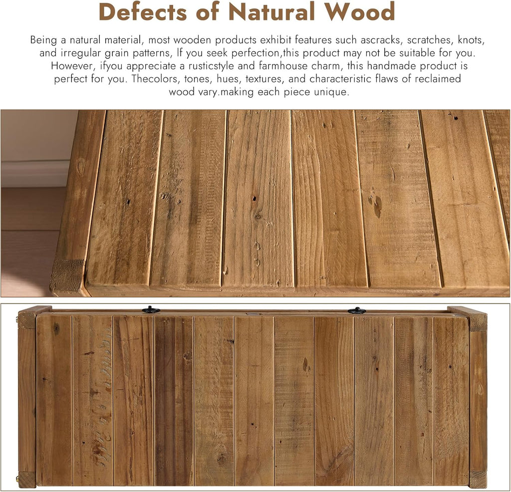Natural Finish Rustic Wood Bench with Drawers & Storage Shelf