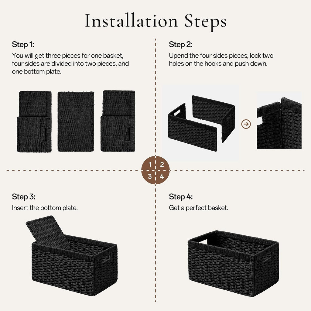 Black Foldable Wicker Storage Baskets