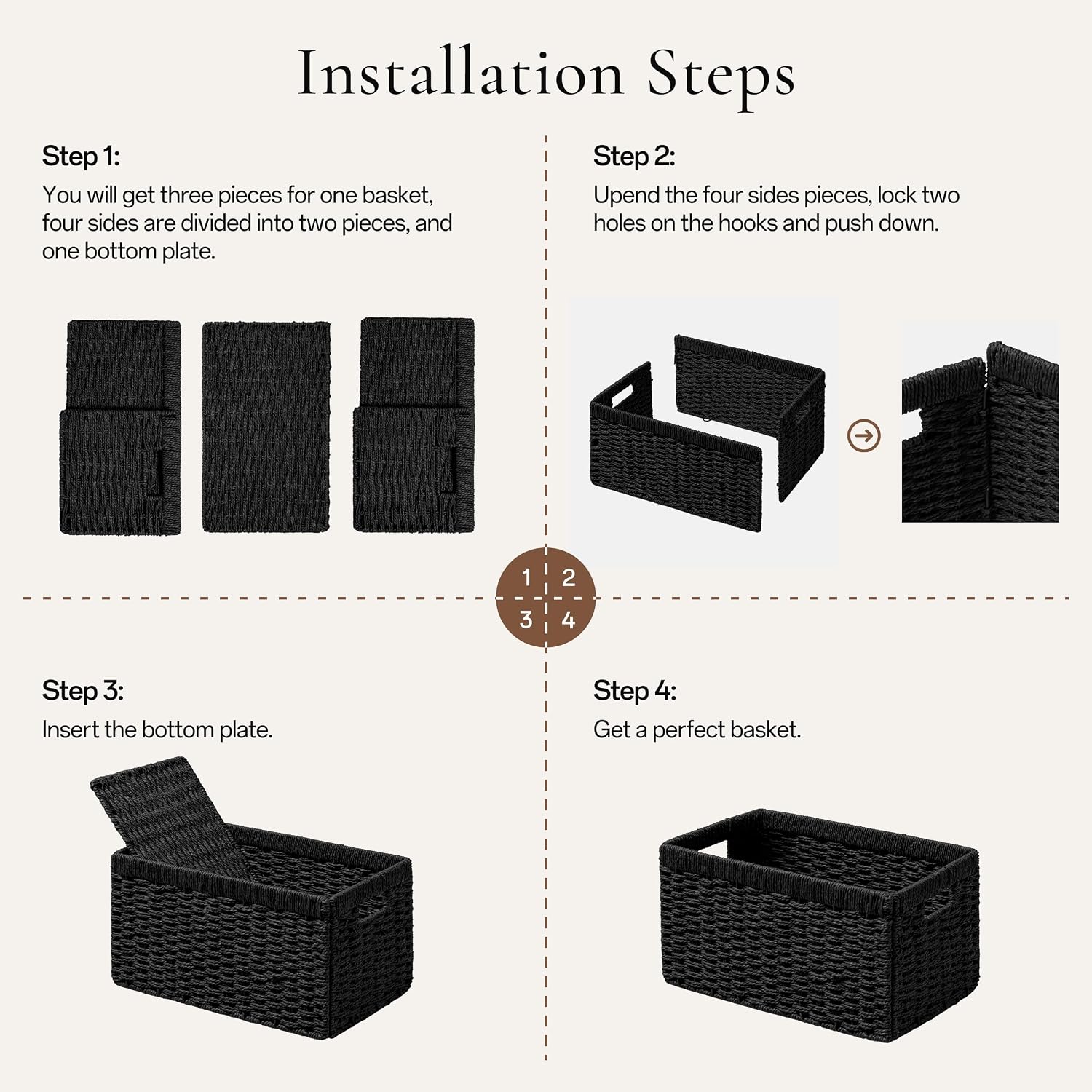Black Foldable Wicker Storage Baskets