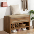 Caramel Oak Rattan Farmhouse Shoe Bench