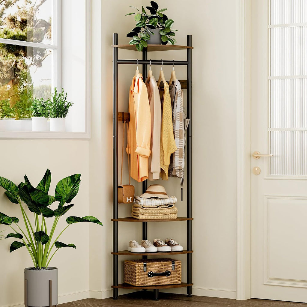 Brown Corner Hall Tree Coat Shoe Rack