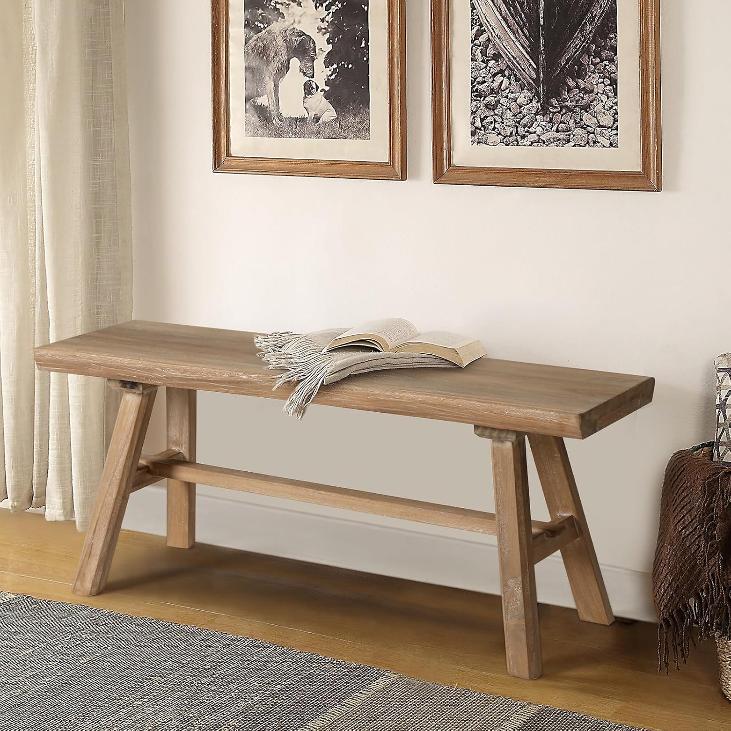 39 Inch Natural Rustic Farmhouse Wood Bench