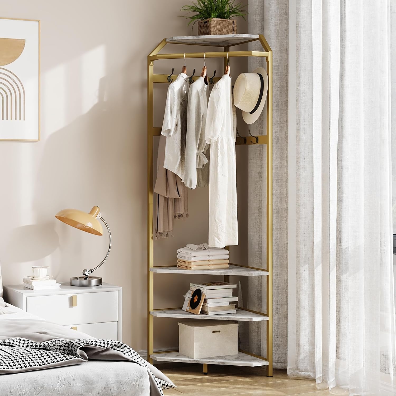 Gold Corner Hall Tree Shoe Storage Rack