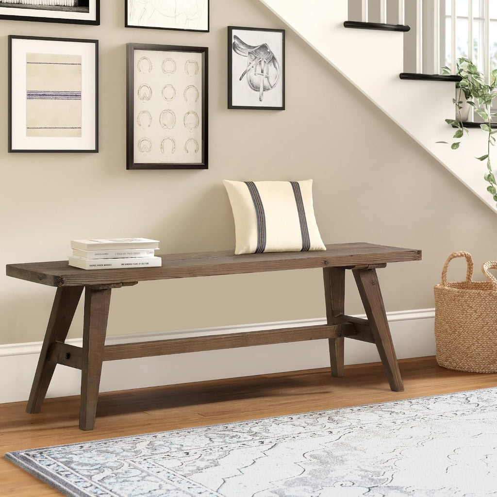 47 Inch Brown Farmhouse Solid Wood Bench