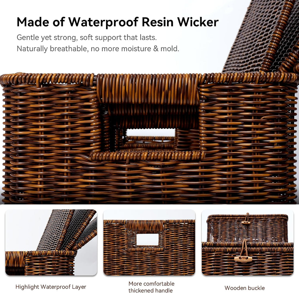 Brown Stackable Plastic Wicker Baskets with Lids