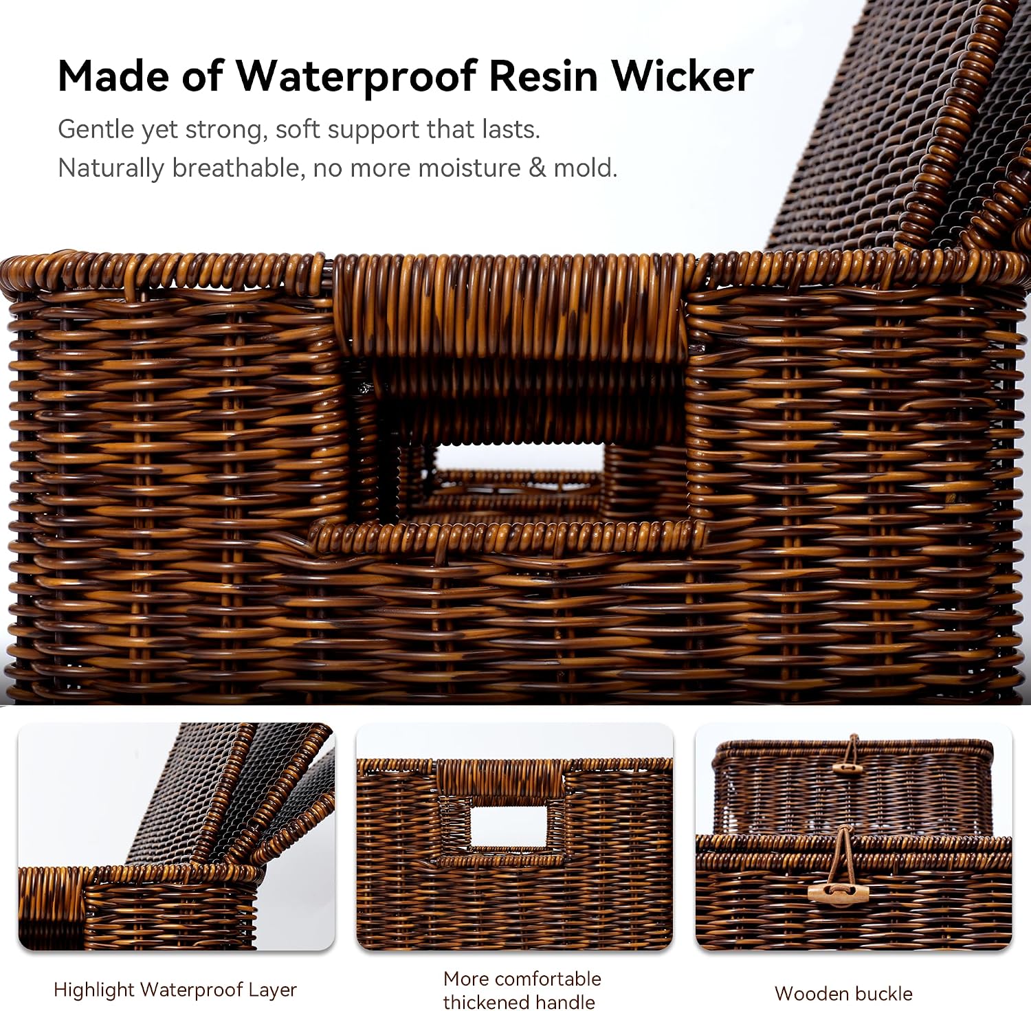Brown Stackable Plastic Wicker Baskets with Lids