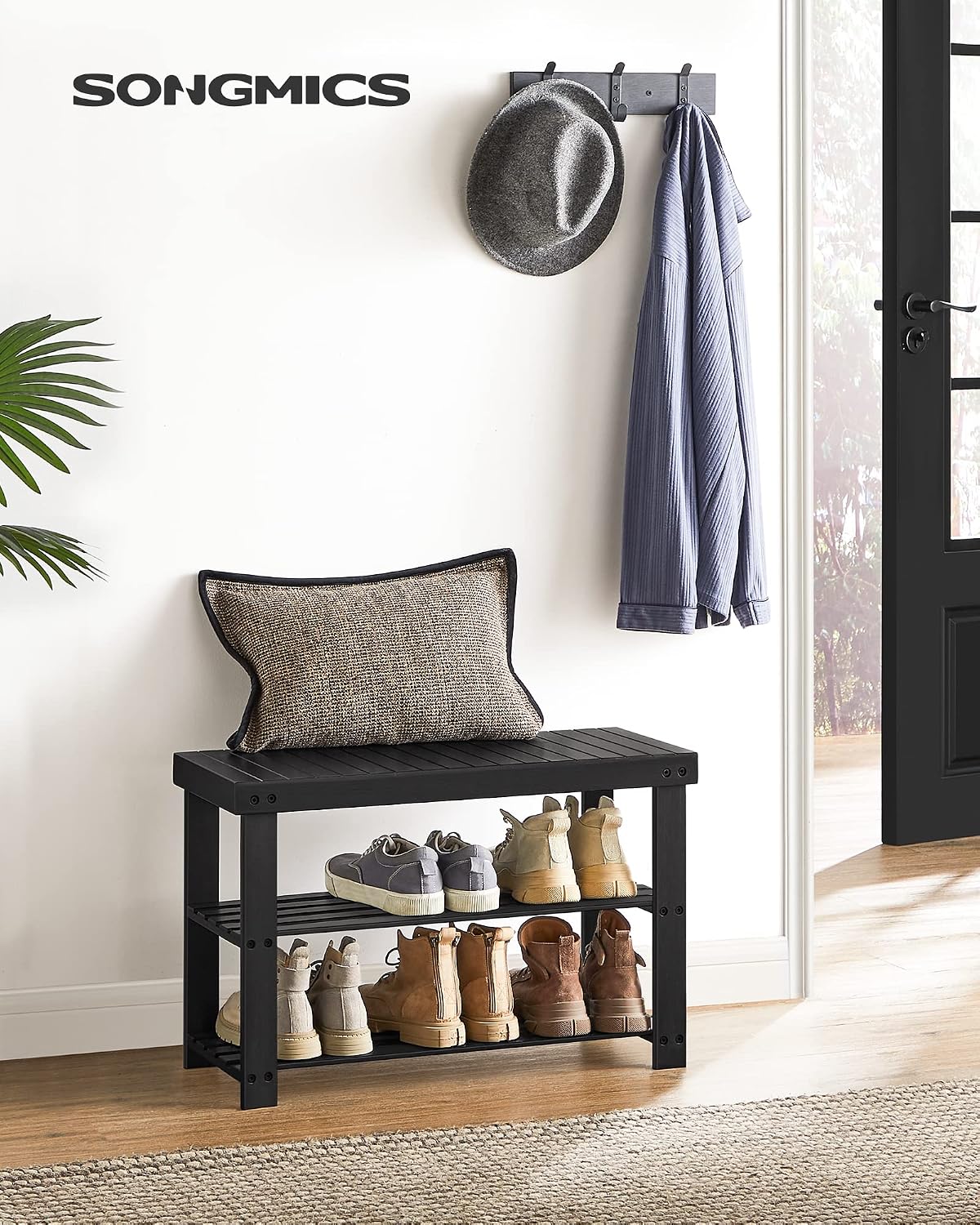 Ink Black 3-Tier Bamboo Shoe Bench