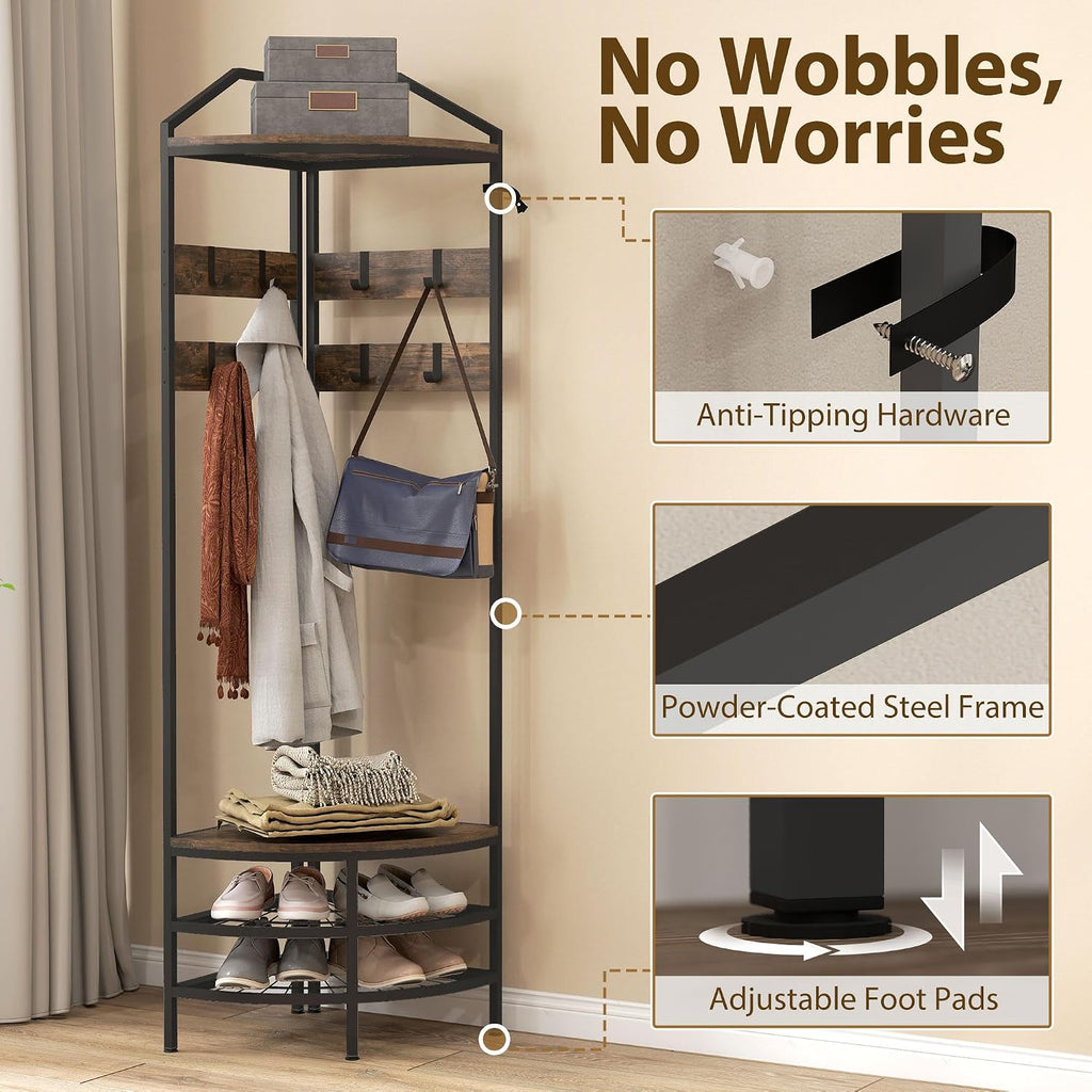 Brown Industrial Corner Hall Tree Rack