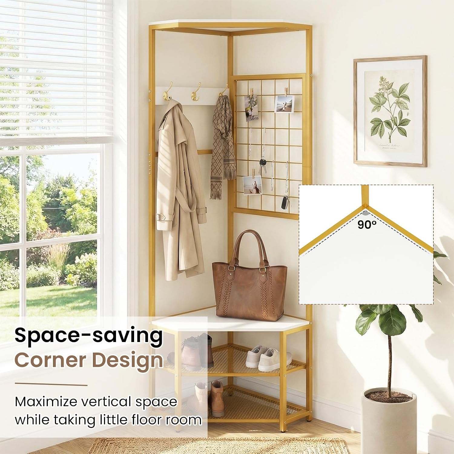 Corner Hall Tree Bench Shoe Storage Rack