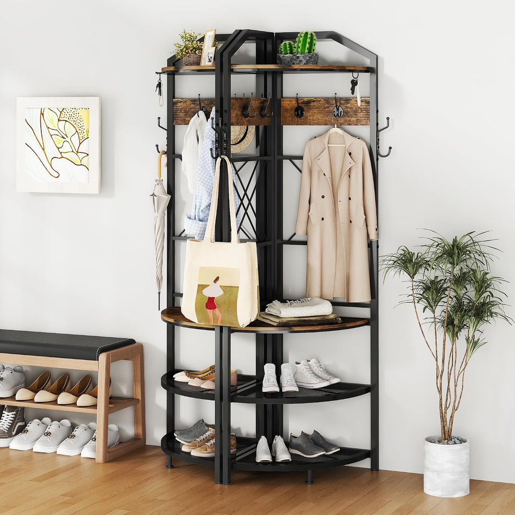 Brown Hall Tree Bench Coat Storage Rack