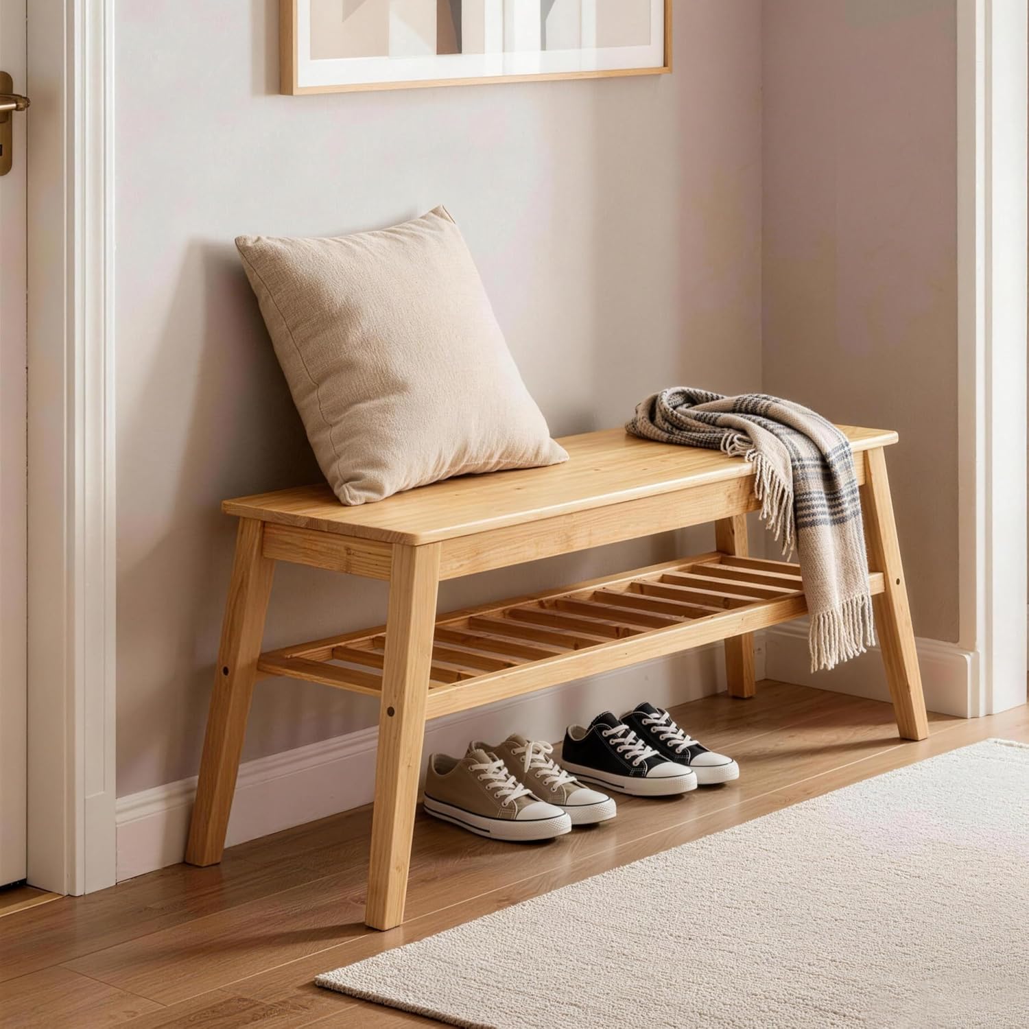 33.46 Inch Bamboo Storage Bench