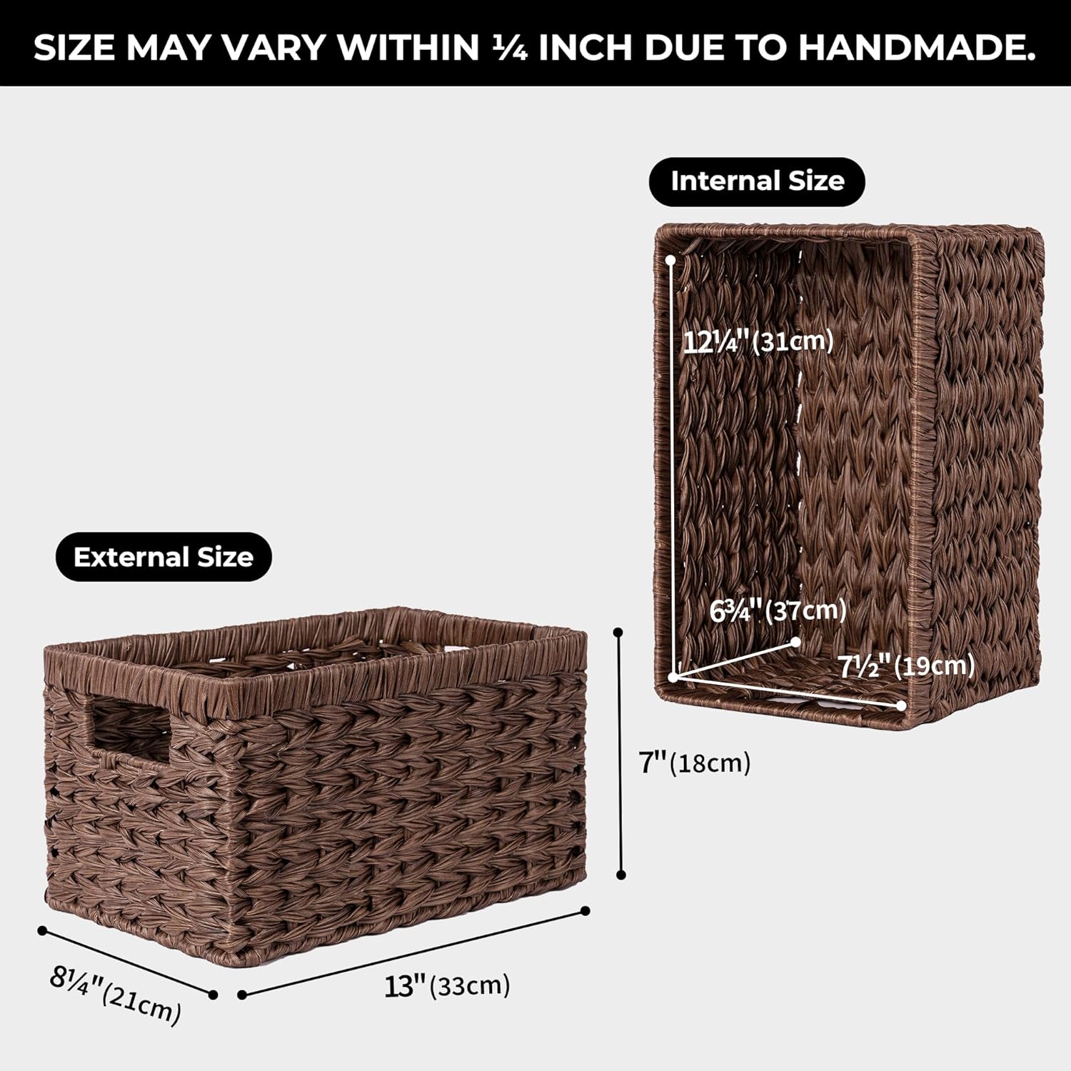 2 Pack Brown Waterproof Wicker Baskets