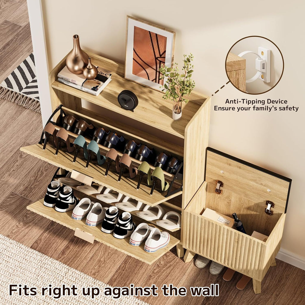 Fluted L-Shaped Storage Shoe Bench