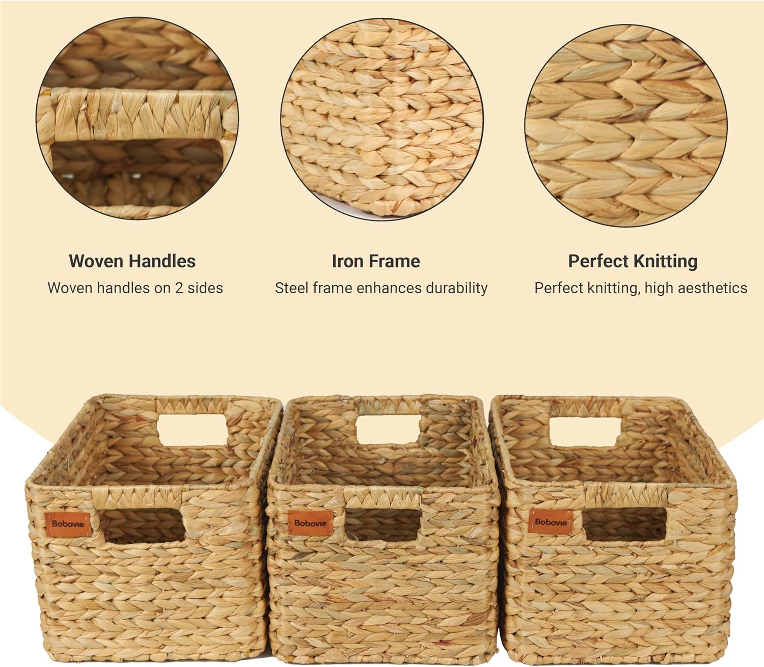3 Pack Hyacinth Wicker Baskets