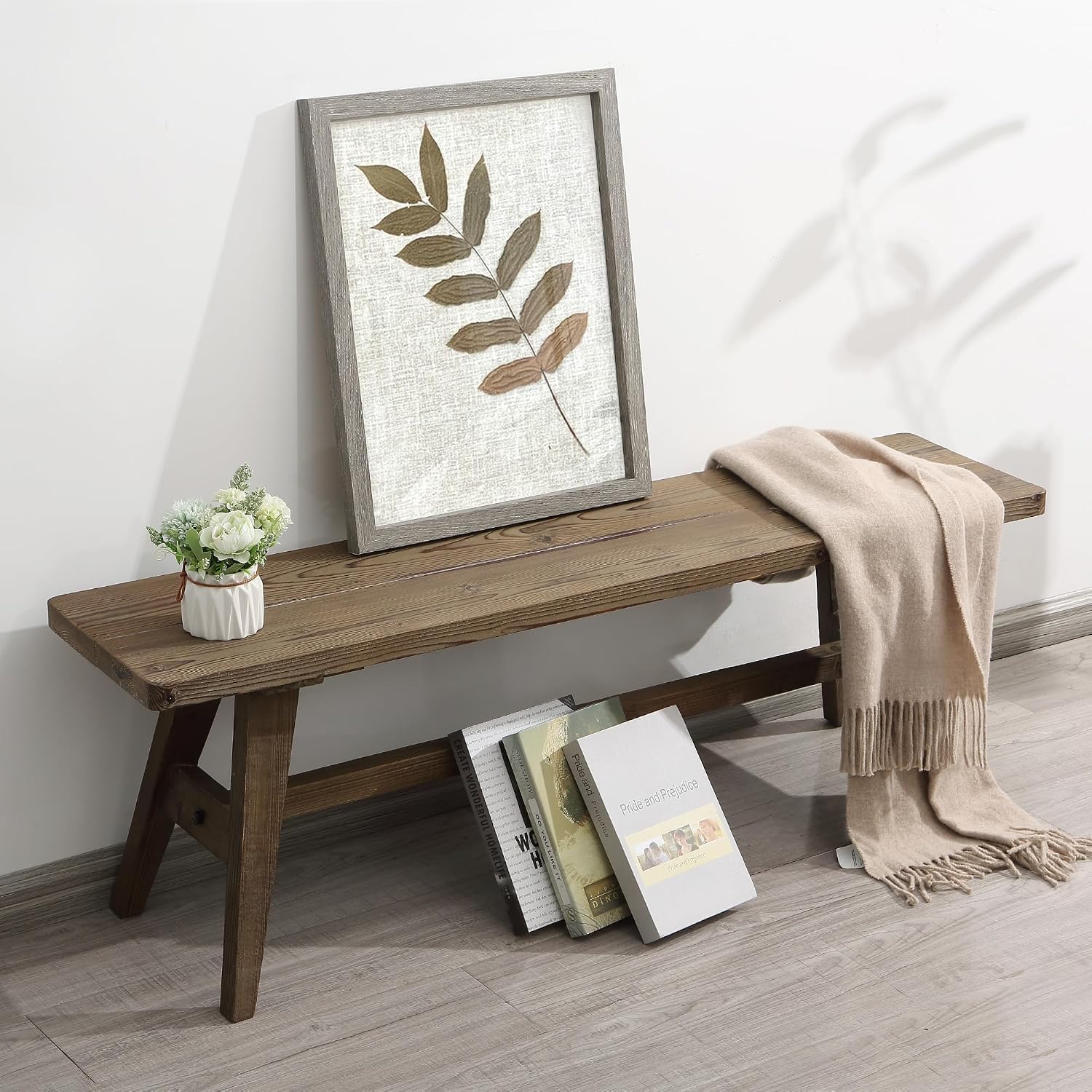 47 Inch Brown Farmhouse Solid Wood Bench