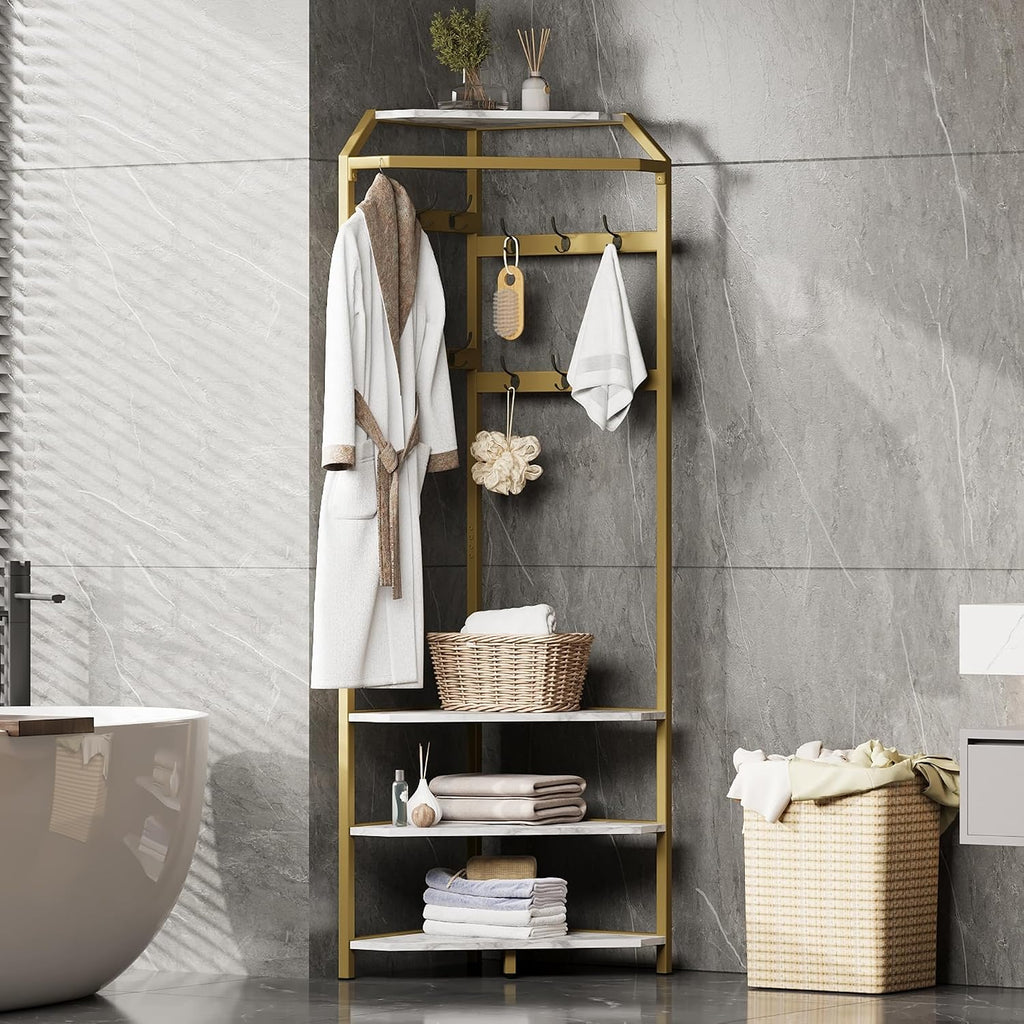 Gold Corner Hall Tree Shoe Storage Rack