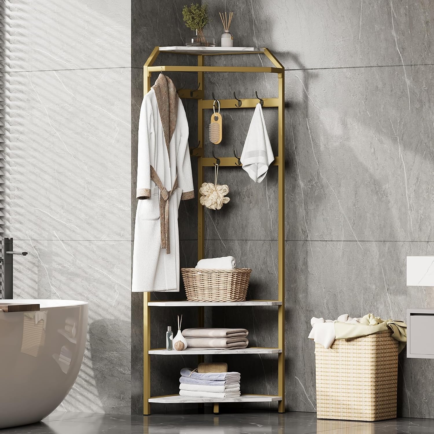 Gold Corner Hall Tree Shoe Storage Rack