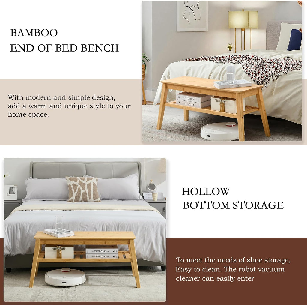33.46 Inch Bamboo Storage Bench
