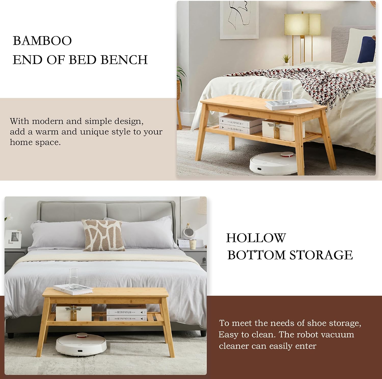 33.46 Inch Bamboo Storage Bench