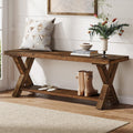 43.3" Wood Bench X Legs Storage Shelf