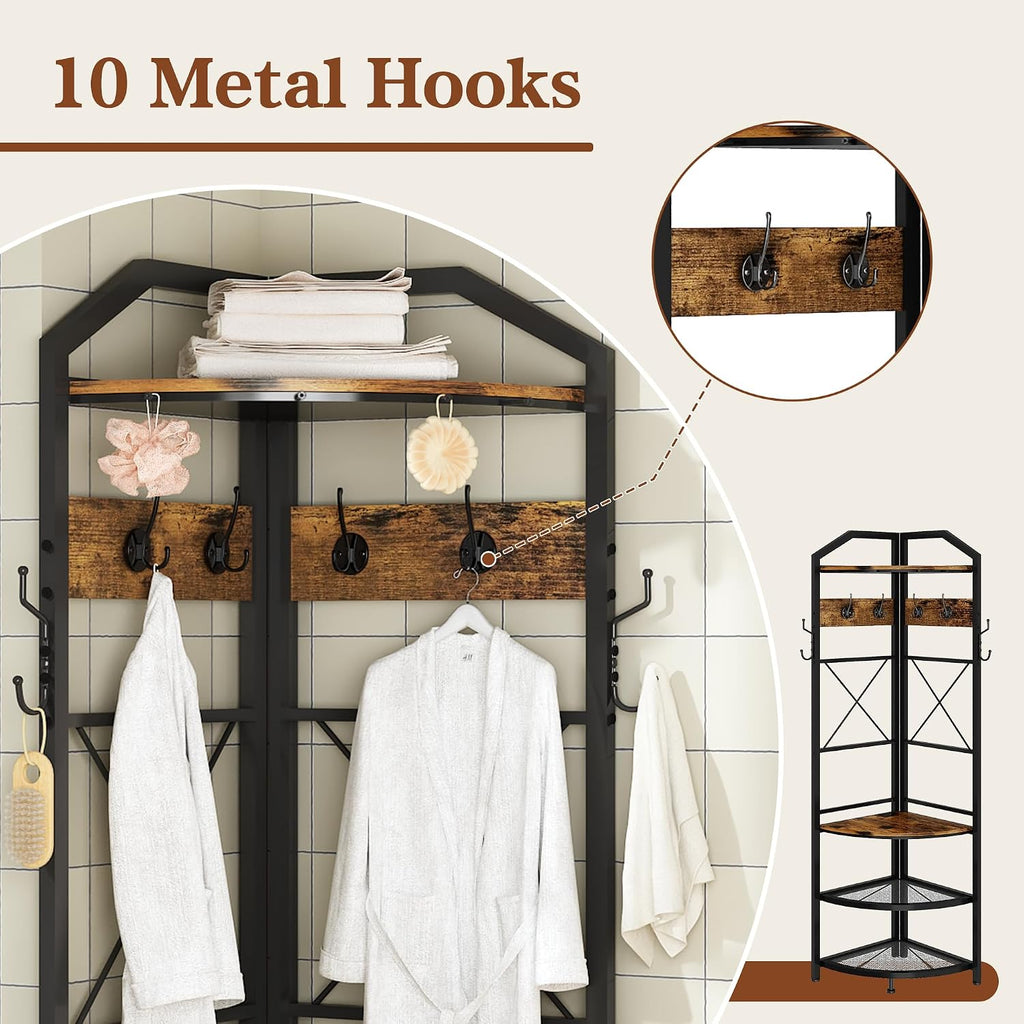 Brown Hall Tree Bench Coat Storage Rack