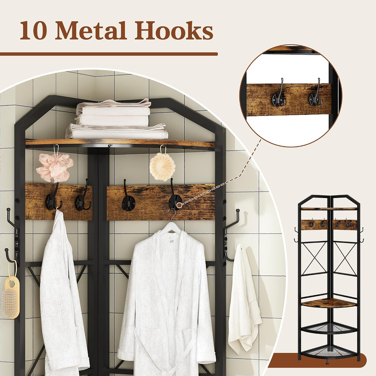 Brown Hall Tree Bench Coat Storage Rack