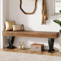 55 Inch Industrial Wood Shoe Bench with Metal X Legs