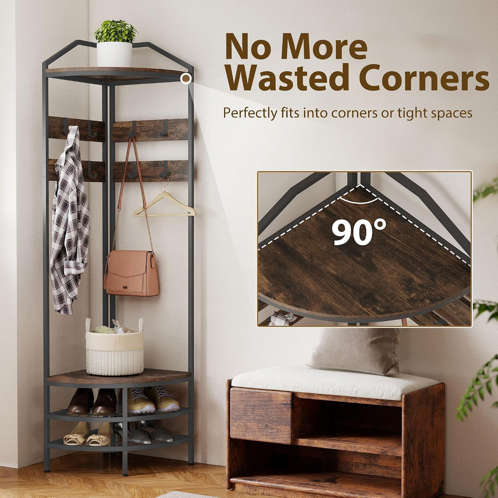 Brown Industrial Corner Hall Tree Rack